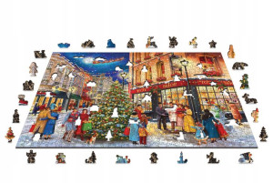 Drewniane Puzzle z figurkami - Świąteczna Ulica,