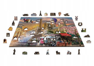 Drewniane Puzzle z figurkami - Wiosna w Paryżu