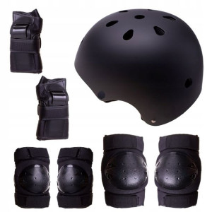Kask + ochraniacze na rolki, deskorolkę, czarny,
