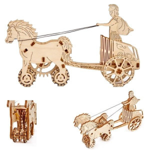 DREWNIANE Puzzle Mechaniczne Klocki 3D Rydwan 69el