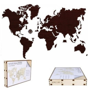 DREWNIANE Puzzle Klocki 3D Mapa Świata XL 46el Dark