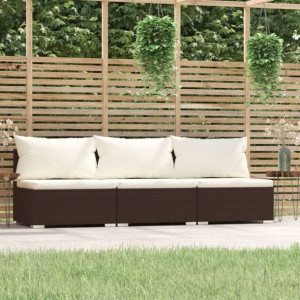 Lumarko 3-osobowa sofa z poduszkami, brązowa, polirattan