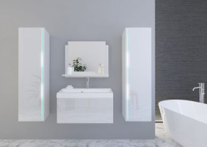 Meble Łazienkowe Biały Połysk Szafki Led SHINE 60