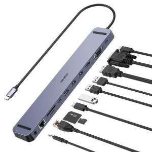 Choetech Stacja Dokująca Adapter Hub Usb Typ C 11w1 100w Pd Szary (hub-m20)