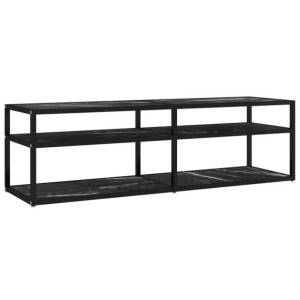 Szafka pod TV, czarny marmur, 140x40x40,5 cm, szkło hartowane