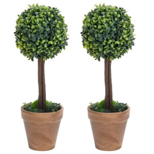 Kule ze sztucznego bukszpanu w doniczce, 2 szt., zielone, 41 cm