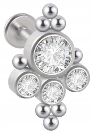 LABRET Śliczne Cyrkonie z Kuleczkami SS316L 1,2/8
