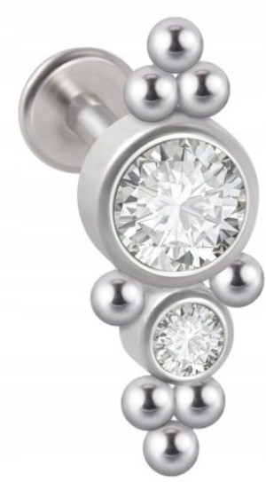 LABRET Śliczne Cyrkonie z Kuleczkami SS316L 1,2/8