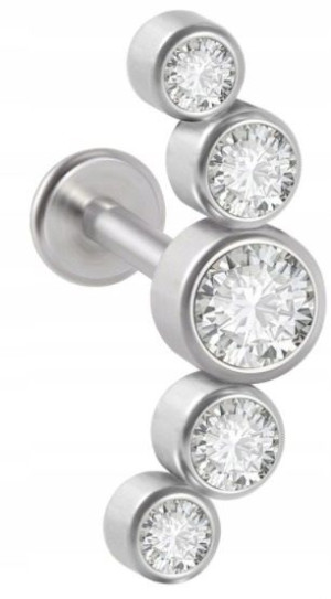 LABRET Śliczny Kolczyk z Cyrkoniami SS316L 1,2/6