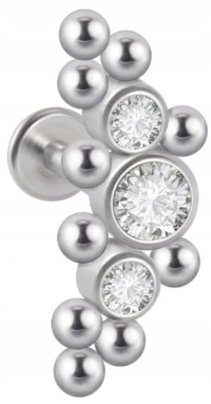 LABRET Śliczne Cyrkonie z Kuleczkami SS316L 1,2/8