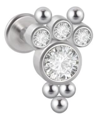 LABRET Śliczna Cyrkonia z Kuleczkami SS316L 1,2/6
