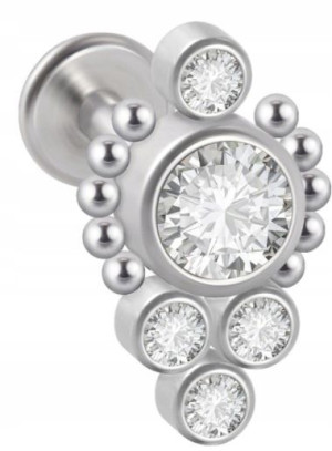 LABRET Śliczna Cyrkonia z Kuleczkami SS316L 1,2/8