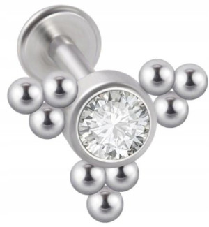 LABRET Śliczna Cyrkonia z Kuleczkami SS316L 1,2/8