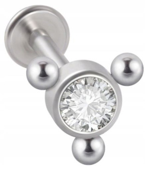 LABRET Śliczna Cyrkonia z Kuleczkami SS316L 1,2/8