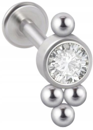 LABRET Śliczna Cyrkonia z Kuleczkami SS316L 1,2/8