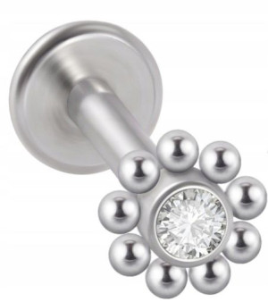 LABRET Śliczna Cyrkonia z Kuleczkami SS316L 1,2/6