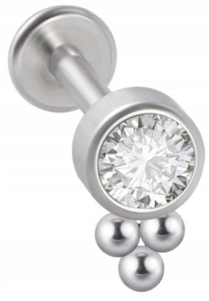 LABRET Śliczna Cyrkonia z Kuleczkami SS316L 1,2/6