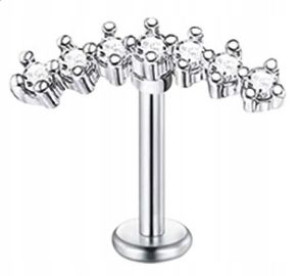 Labret Kolczyk do Wargi Kryształki SS316L 1,2/6