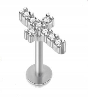 Labret Kolczyk do Ucha Krzyżyk SS316L 1,2/8