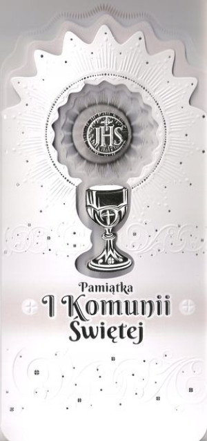 Kartka I Komunia Święta Biało-srebrna 3d 10x21