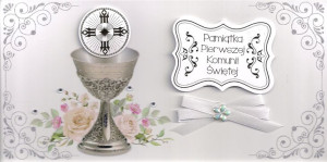 Kartka I Komunia Święta Cyrkonia Kwiaty 10.5x21