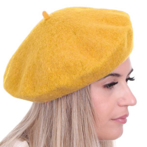 Beret damski w stylu francuskim żółty