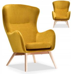 Designerski Fotel Do Salonu Z Tkaniny Luka Miodowy Na Nogach Buk