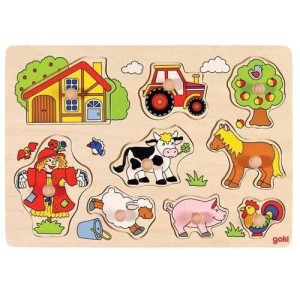 Drewniana układanka z uchwytami, puzzle – motyw Farma, Goki 57995