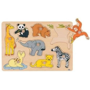 Układanka  puzzle z uchwytami zoo, Goki 57906