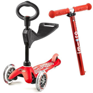 Mini Micro, Hulajnoga 3 w 1 Deluxe Rośnie Wraz z Dzieckiem, Czerwona