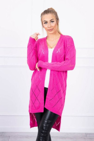 Sweter Damski Długi Z Geometrycznym Wzorem Różowy Neon