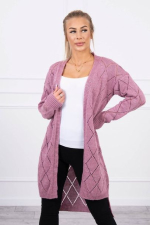 Sweter Damski Długi Z Geometrycznym Wzorem Ciemny Różowy