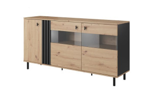 Trzydrzwiowa komoda z witryną NOVA 165cm lamele