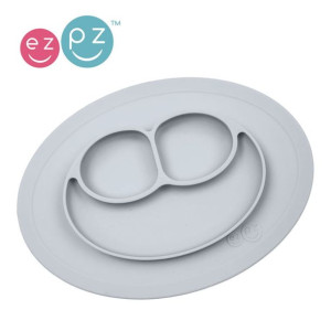 EZPZ Silikonowy talerzyk z podkładką 2w1 Mini Mat pastelowa szarość