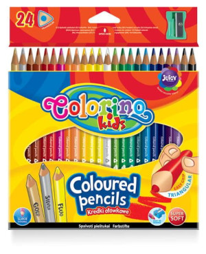 Kredki ołówkowe trójkątne 24 kolory i temperówka - Colorino Kids