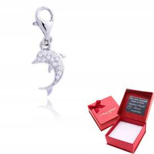 Srebrna zawieszka charms delfin z cyrkoniami