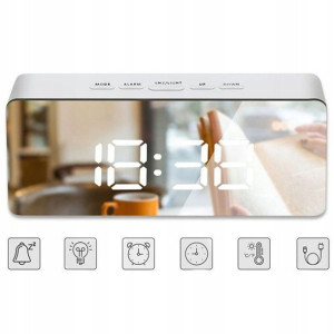 Budzik Zegar Elektroniczny Termometr Lustro Led 2