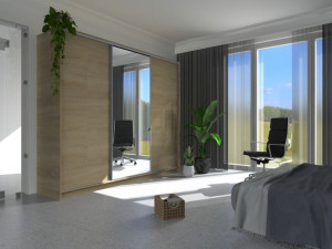 Szafa przesuwna z lustrem bez szuflad 250x210x56 cm Dąb sonoma