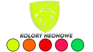 Wycinana naklejka PEUGEOT nowe logo kolory neonowe
