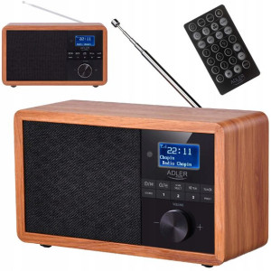 Radio Drewniane Bluetooth Dab+ Usb Sd Zegar Pilot
