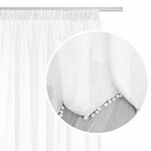 Biała Firana Na Taśmie 140x250 Pompoo Designerska