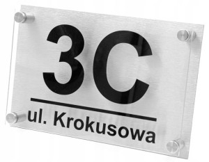 Tabliczka Adresowa Pleksa Aluminium+dystanse Kołki
