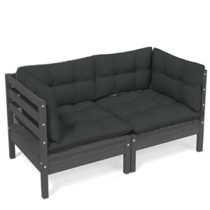 2-osobowa sofa ogrodowa z antracytowymi poduszkami, sosnowa