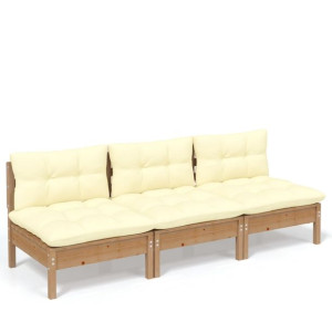 3-osobowa sofa ogrodowa z kremowymi poduszkami, drewno sosnowe