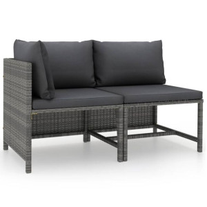 2-częściowa sofa ogrodowa z poduszkami, szara, polirattan