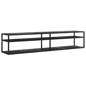 Szafka pod TV, czarny marmur, 220x40x40,5 cm, szkło hartowane