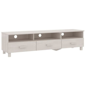 Szafka pod TV, biała, 158x40x40 cm, lite drewno sosnowe