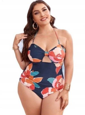 Strój kąpielowy jednoczęściowy plus size kwiaty XL