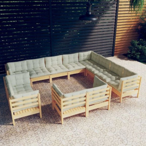 Emaga 12-cz. zestaw wypoczynkowy do ogrodu, kremowe poduszki, sosnowy