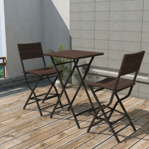 Emaga 3-cz. zestaw składanych mebli bistro, stal, rattan PE, brązowy